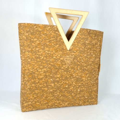 ΣΥΡΟΣ Χειροποίητη τσάντα χειρός από φελλό με ξύλινη λαβή Ανυφαντού Anifantou