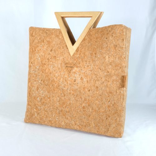 ΠΑΡΟΣ Χειροποίητη τσάντα χειρός από φελλό και ξύλινη λαβή Ανυφαντού Anifantou