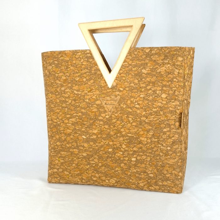 ΣΥΡΟΣ Χειροποίητη τσάντα χειρός από φελλό με ξύλινη λαβή Ανυφαντού Anifantou