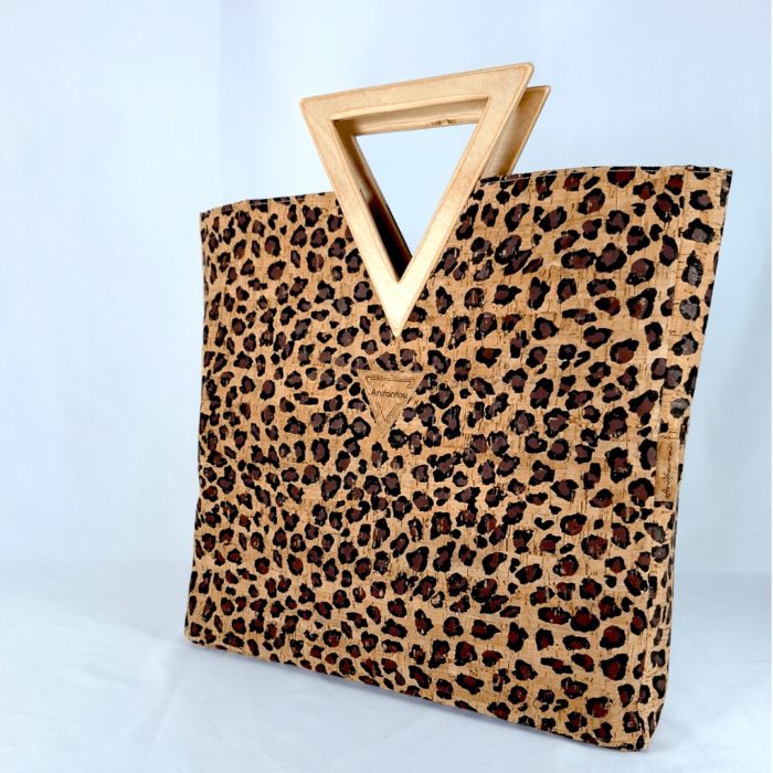 ΜΥΚΟΝΟΣ Χειροποίητη τσάντα χειρός από φελλό με ξύλινη λαβή Ανυφαντού Anifantou