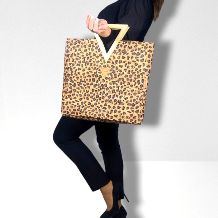 ΜΥΚΟΝΟΣ Χειροποίητη τσάντα χειρός από φελλό με ξύλινη λαβή Ανυφαντού Anifantou