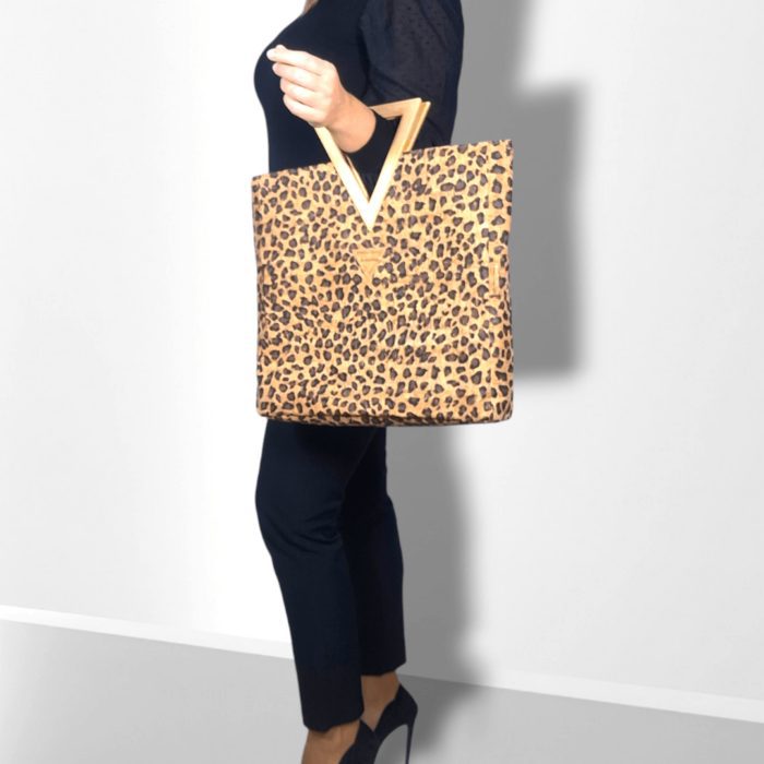 ΜΥΚΟΝΟΣ Χειροποίητη τσάντα χειρός από φελλό με ξύλινη λαβή Ανυφαντού Anifantou