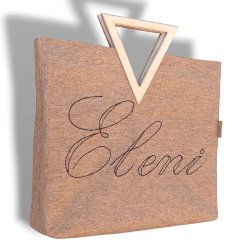 ΕΛΕΝΗ Χειροποίητη προσωποποιημένη τσάντα από φελλό Ανυφαντού Anifantou