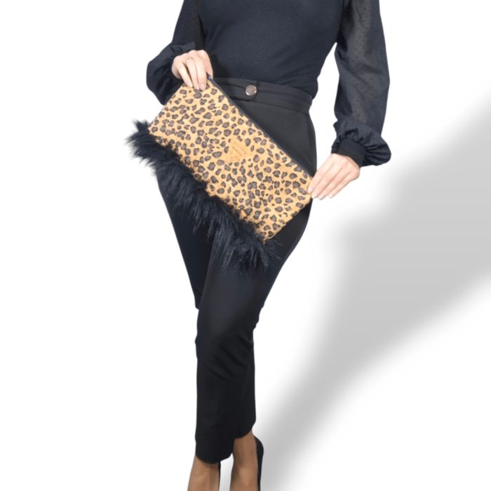 ΕΥΒΟΙΑ Χειροποίητη τσάντα χειρός από φελλό leopard - Ανυφαντού Anifantou