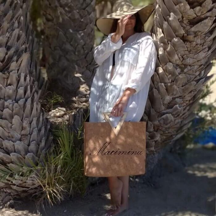 ΜΑΡΙΜΙΝΑ Χειροποίητη προσωποποιημένη τσάντα από φελλό Ανυφαντού Anifantou