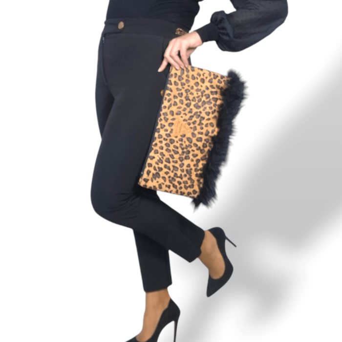 ΕΥΒΟΙΑ Χειροποίητη τσάντα χειρός από φελλό leopard - Ανυφαντού Anifantou