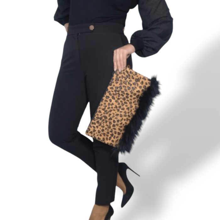 ΕΥΒΟΙΑ Χειροποίητη τσάντα χειρός από φελλό leopard - Ανυφαντού Anifantou