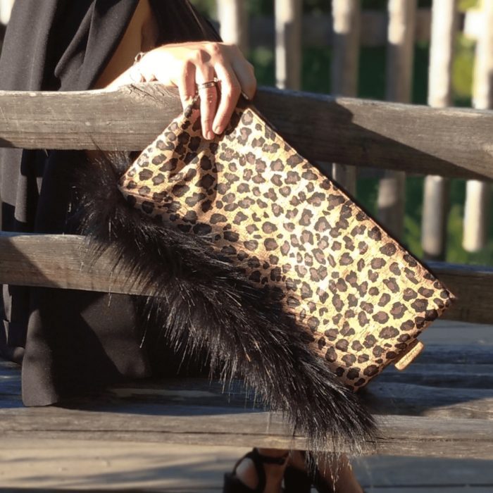 ΕΥΒΟΙΑ Χειροποίητη τσάντα χειρός από φελλό leopard - Ανυφαντού Anifantou