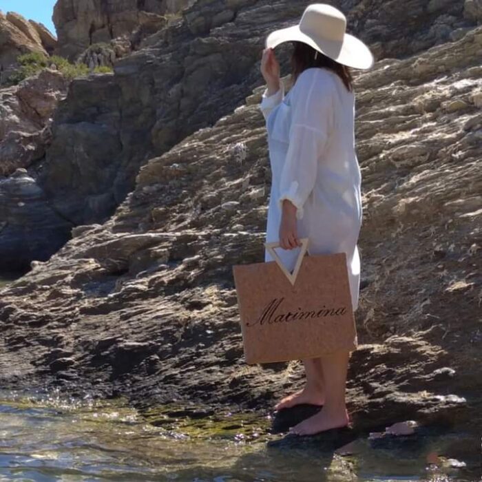 ΜΑΡΙΜΙΝΑ Χειροποίητη προσωποποιημένη τσάντα από φελλό Ανυφαντού Anifantou