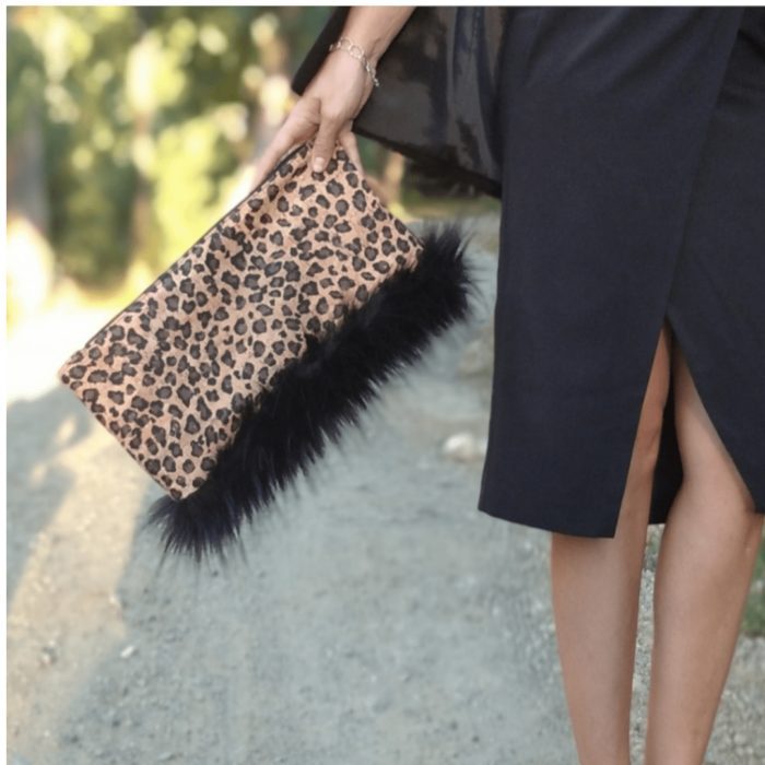 ΕΥΒΟΙΑ Χειροποίητη τσάντα χειρός από φελλό leopard - Ανυφαντού Anifantou