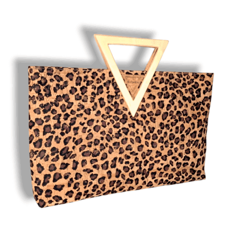 ΜΗΛΟΣ Χειροποίητη τσάντα χειρός handbag από φελλό leopard Ανυφαντού Anifantou