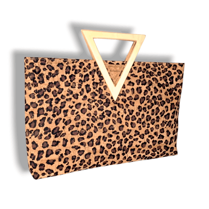 ΜΗΛΟΣ Χειροποίητη τσάντα χειρός handbag από φελλό leopard Ανυφαντού Anifantou