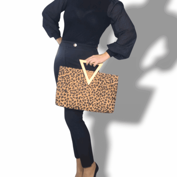 ΜΗΛΟΣ Χειροποίητη τσάντα χειρός handbag από φελλό leopard Ανυφαντού Anifantou