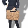 ΑΜΟΡΓΟΣ Χειροποίητη τσάντα χειρός από φελλό leopard με ξύλινη λαβή - Anifantou