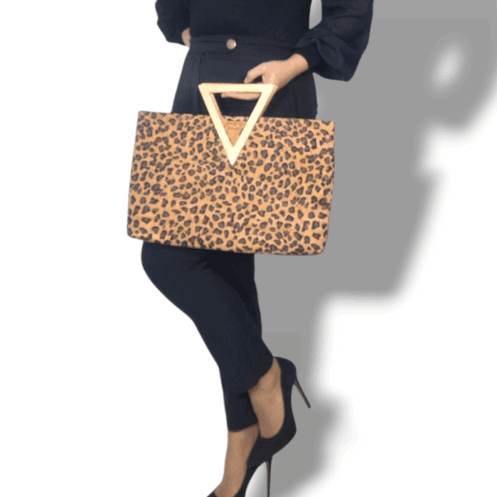 ΜΗΛΟΣ Χειροποίητη τσάντα χειρός handbag από φελλό leopard Ανυφαντού Anifantou