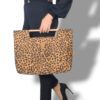 ΑΜΟΡΓΟΣ Χειροποίητη τσάντα χειρός από φελλό leopard με ξύλινη λαβή - Anifantou