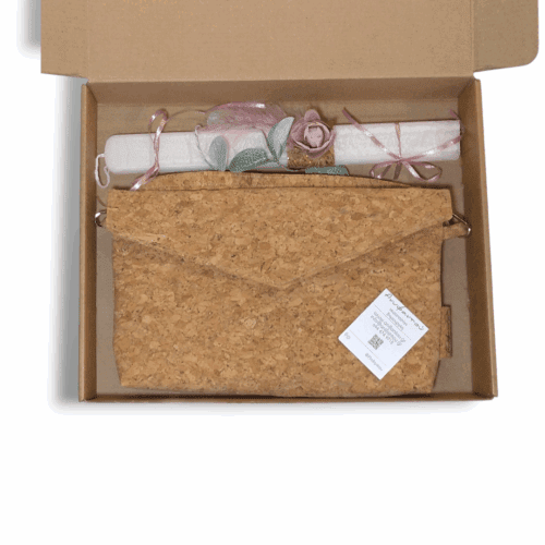 Χειροποίητο, σετ δώρου Πάσχα με τσάντα από φελλό Ανυφαντού Anifantou