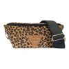 Χειροποίητη γυναικεία τσάντα μπανάννα crossbody Ψέριμος από φελλό leopard με μαύρο βαμβακερό ιμάντα Ανυφαντού